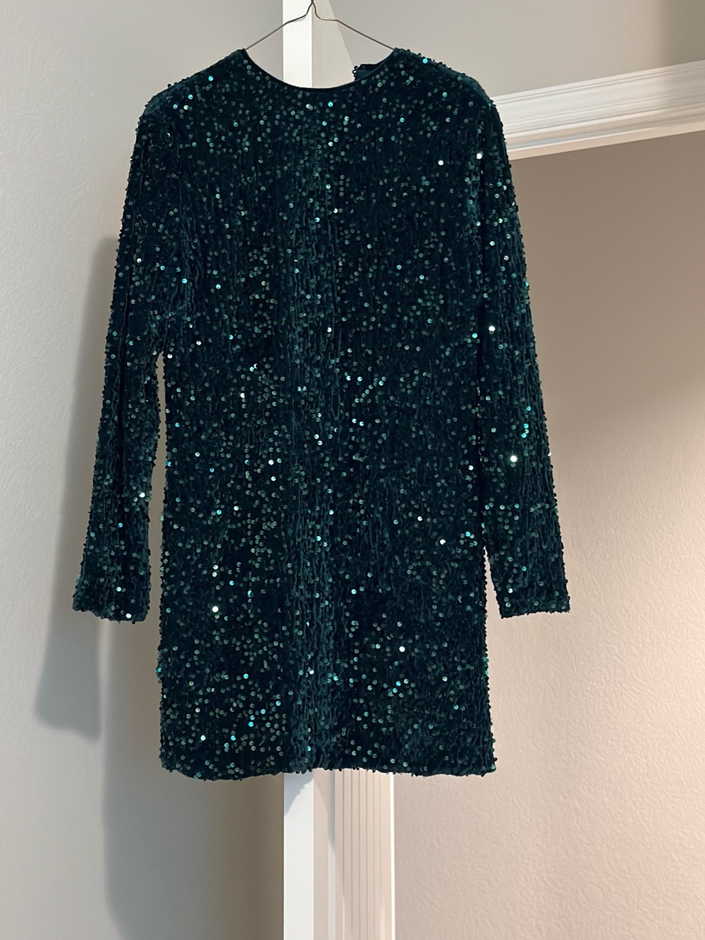 Dark Green Sequin Long Sleeve Dress